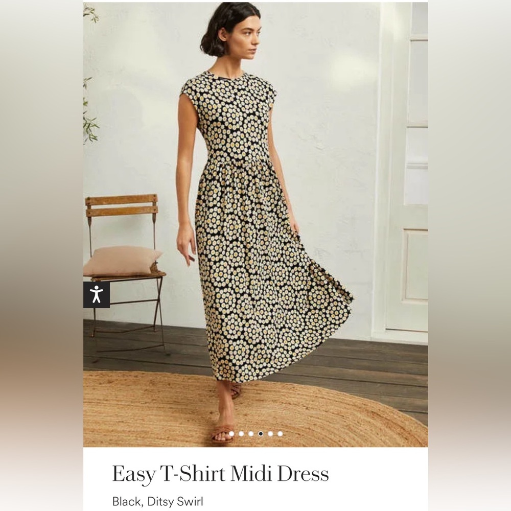 Boden Easy Tshirt Midi Dress - Ditsy Swirl - Black, Yellow & White 🌼 w/ pockets